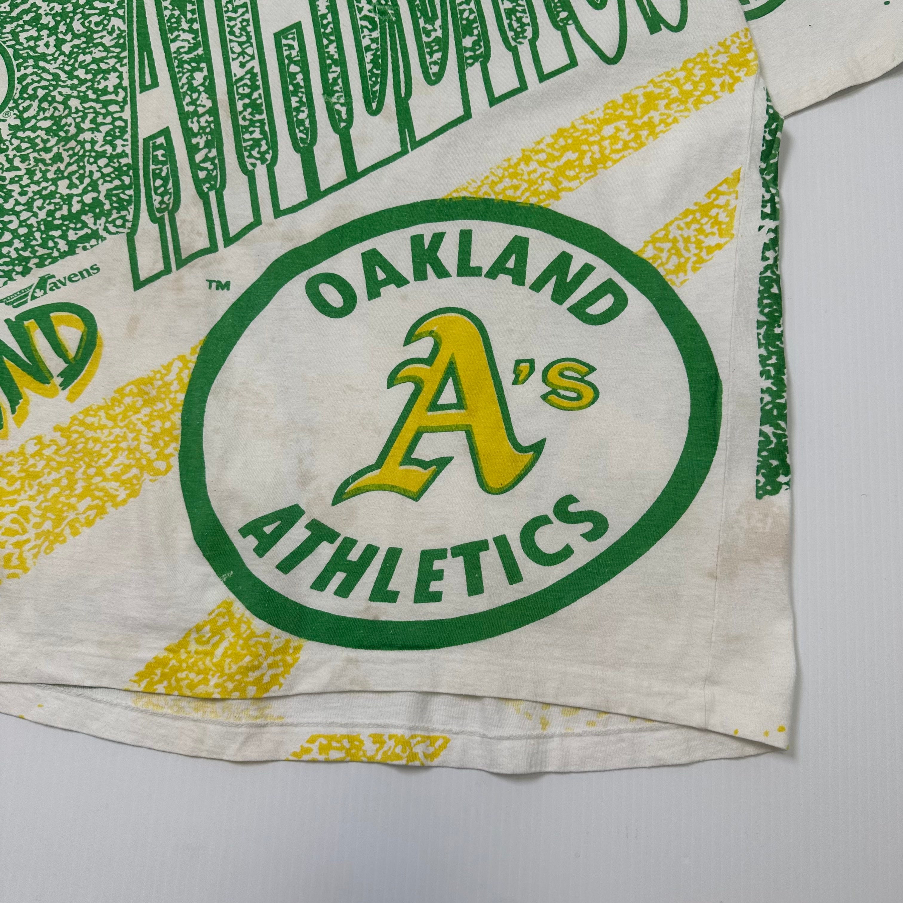 90s Ravens Athletic Oakland Athletics MLB All-Over Print Tee L