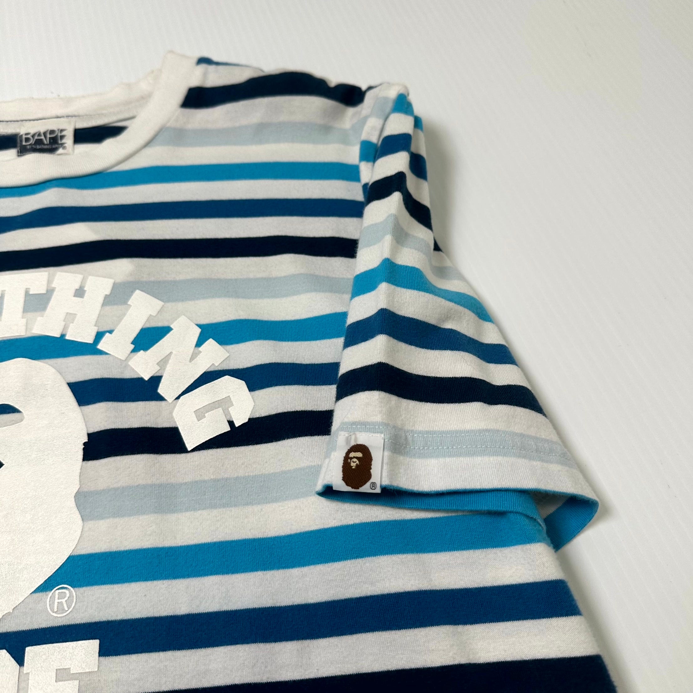 A Bathing Ape Striped Logo Tee L
