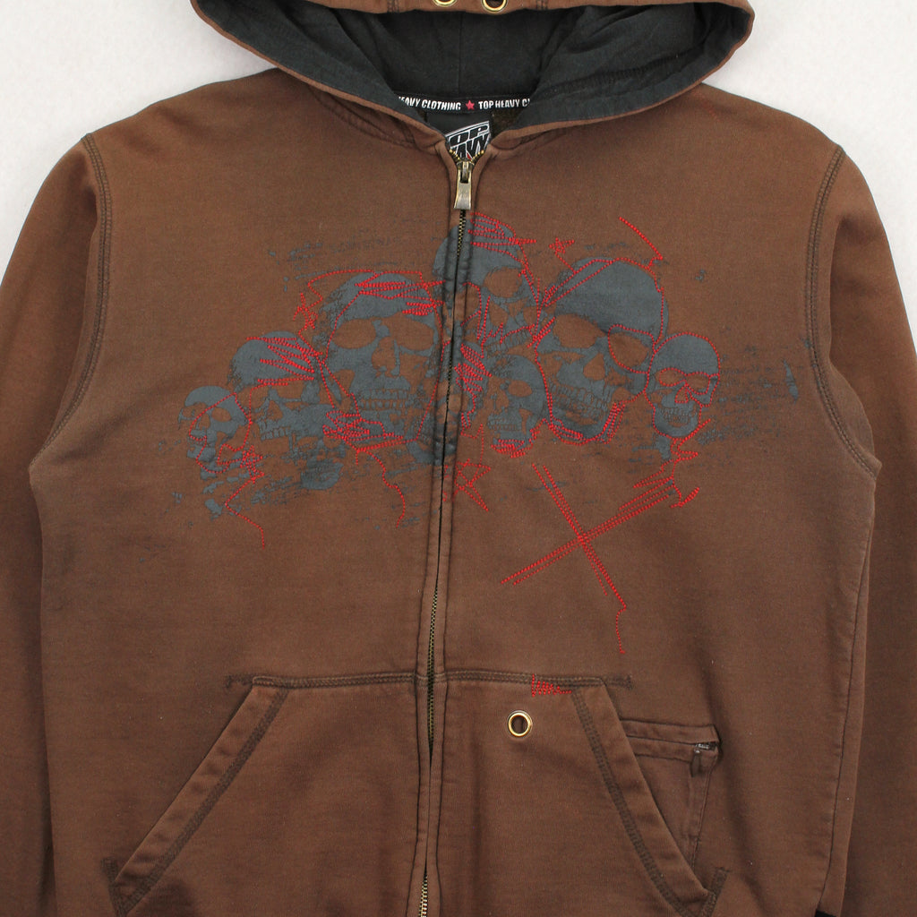 Y2K Top Heavy Skulls Zip Hoodie M