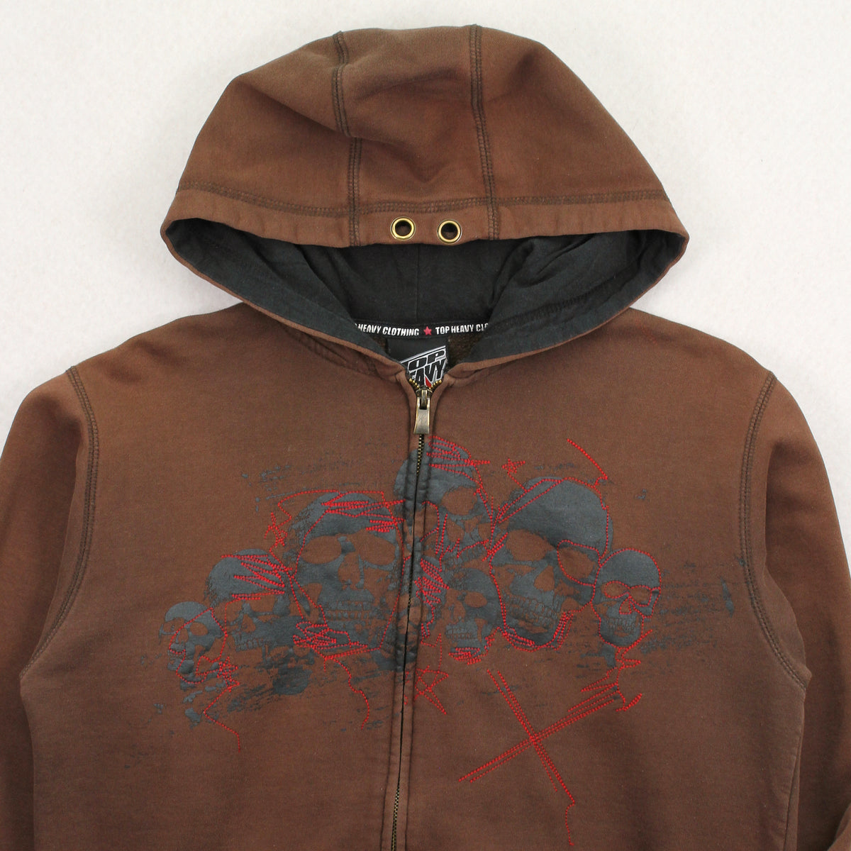 Y2K Top Heavy Skulls Zip Hoodie M