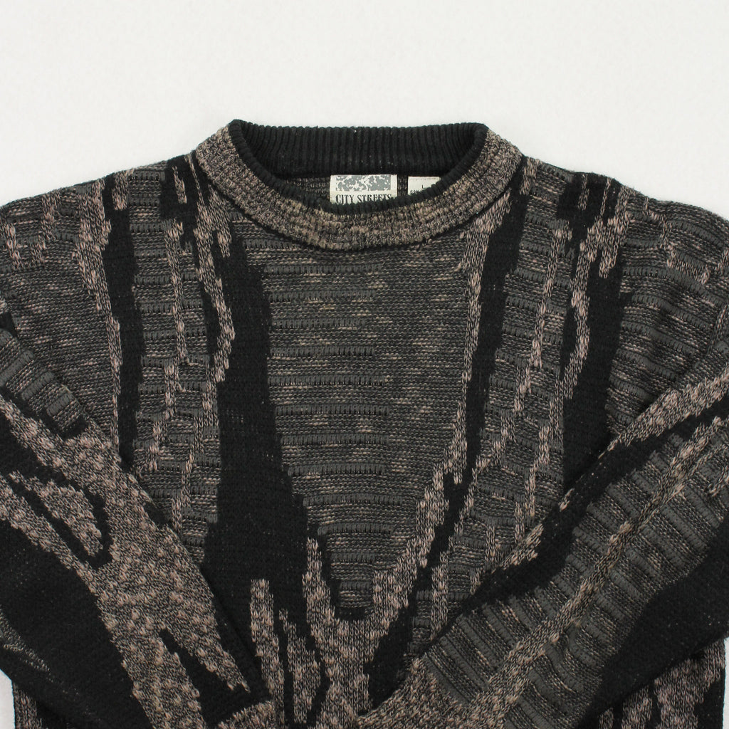 Vintage City Streets Pattern Knit Sweater L