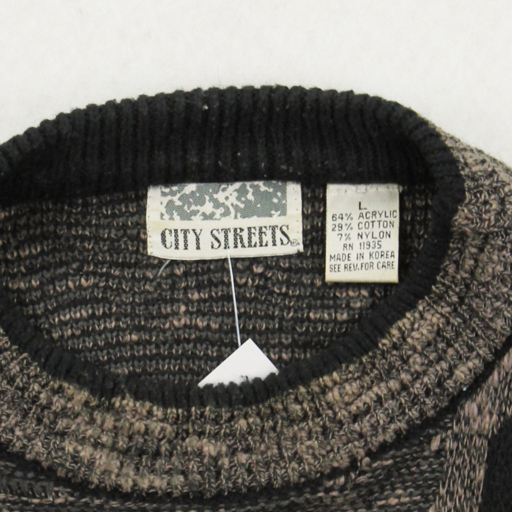 Vintage City Streets Pattern Knit Sweater L