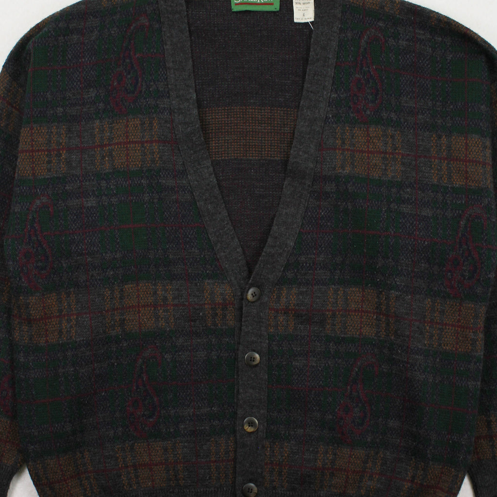 Vintage Savile Row Pattern Cardigan Sweater L