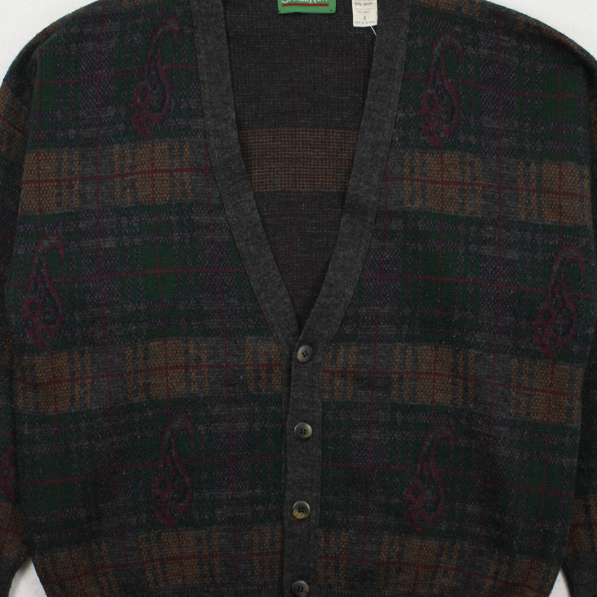 Vintage Savile Row Pattern Cardigan Sweater L