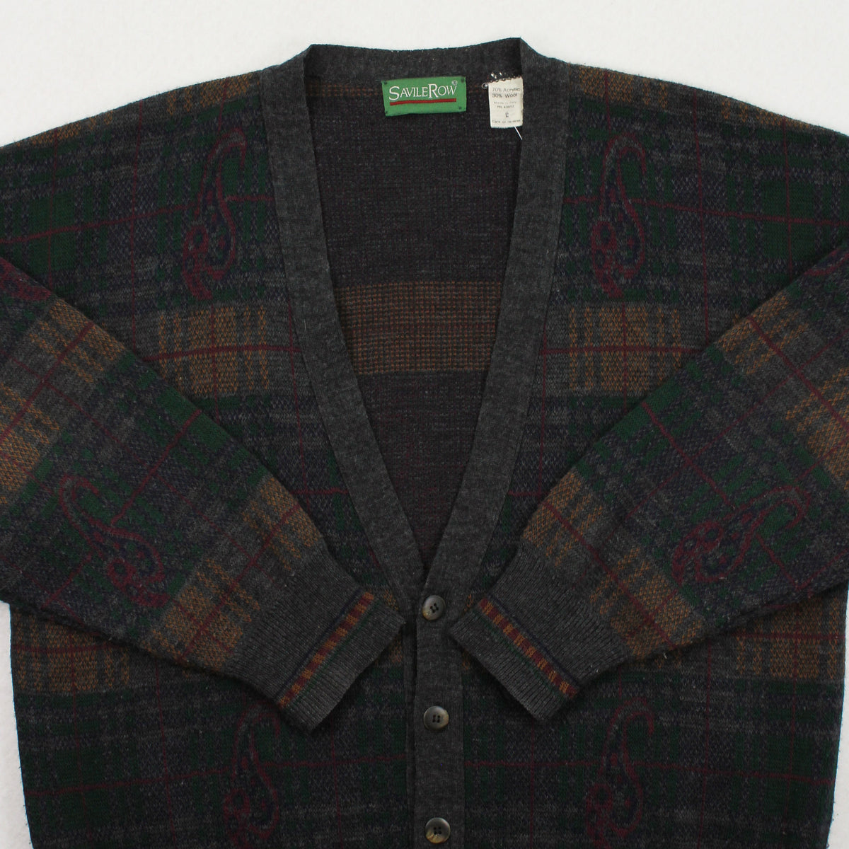 Vintage Savile Row Pattern Cardigan Sweater L