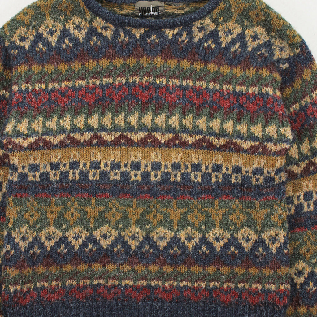 Vintage Urban Life Pattern Knit Sweater S
