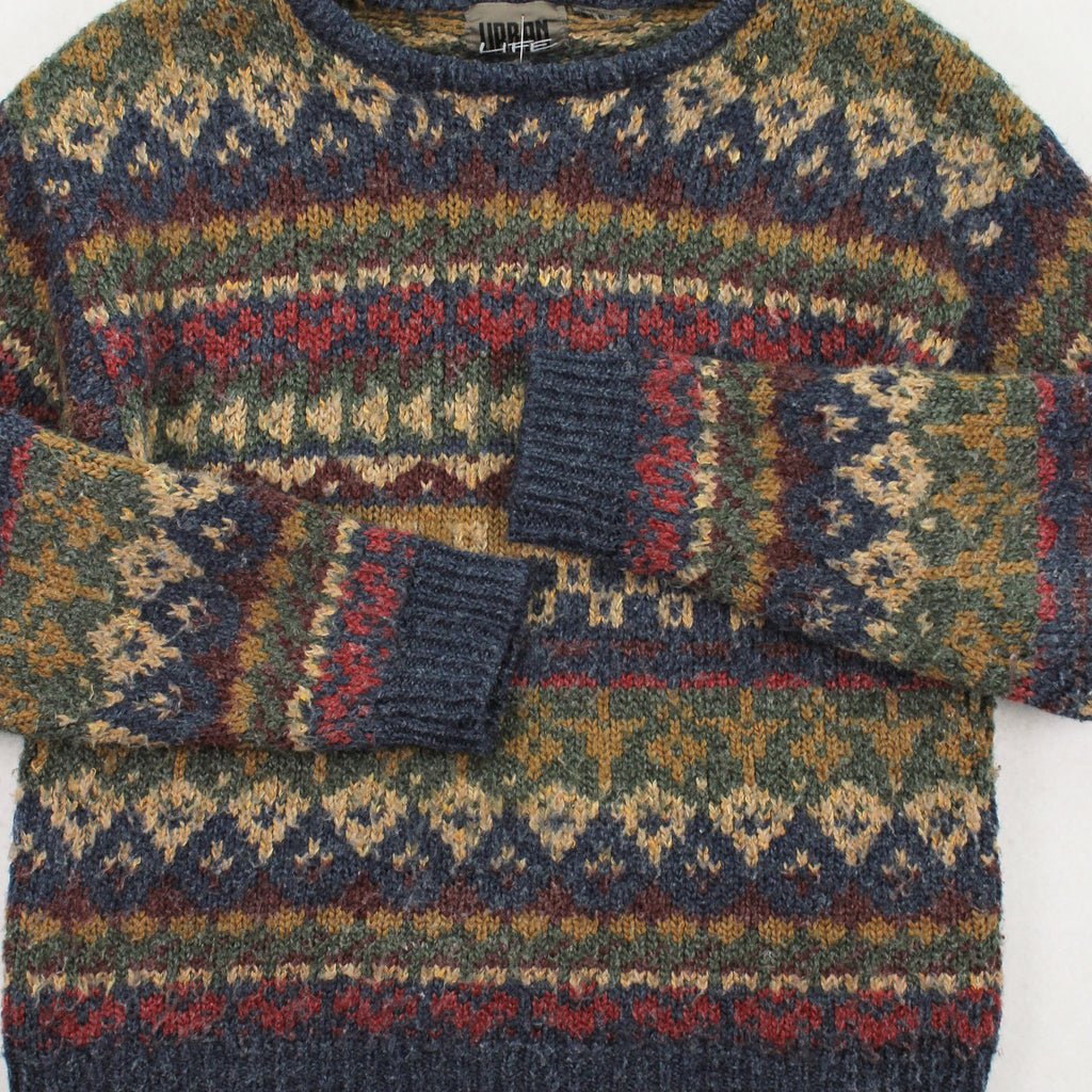 Vintage Urban Life Pattern Knit Sweater S
