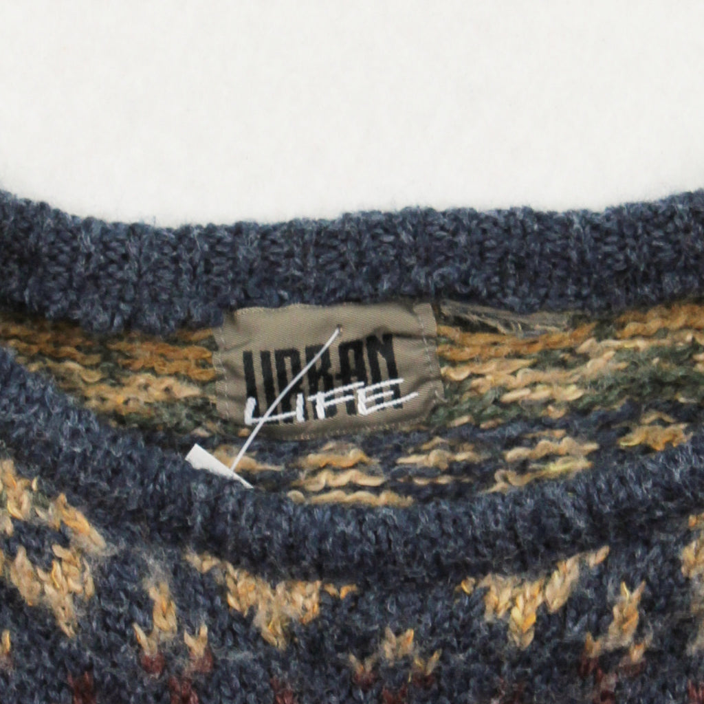 Vintage Urban Life Pattern Knit Sweater S