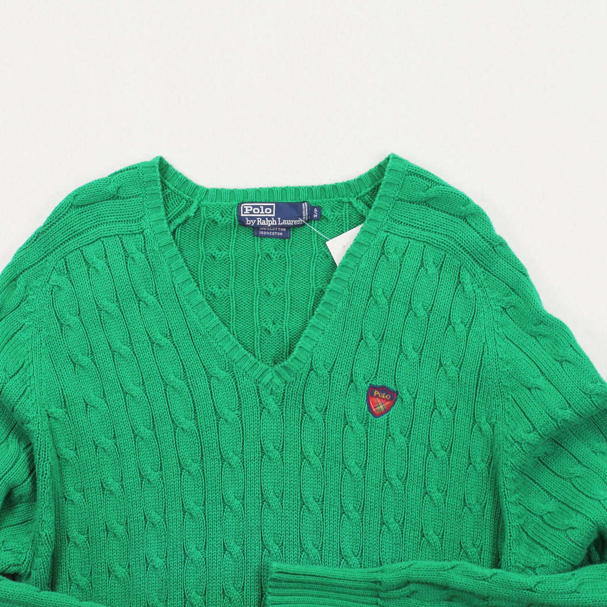 Vintage Polo Ralph Lauren V-Neck Cable Knit Sweater S