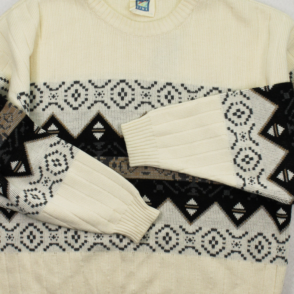 Vintage Fine Line Pattern Knit Sweater L