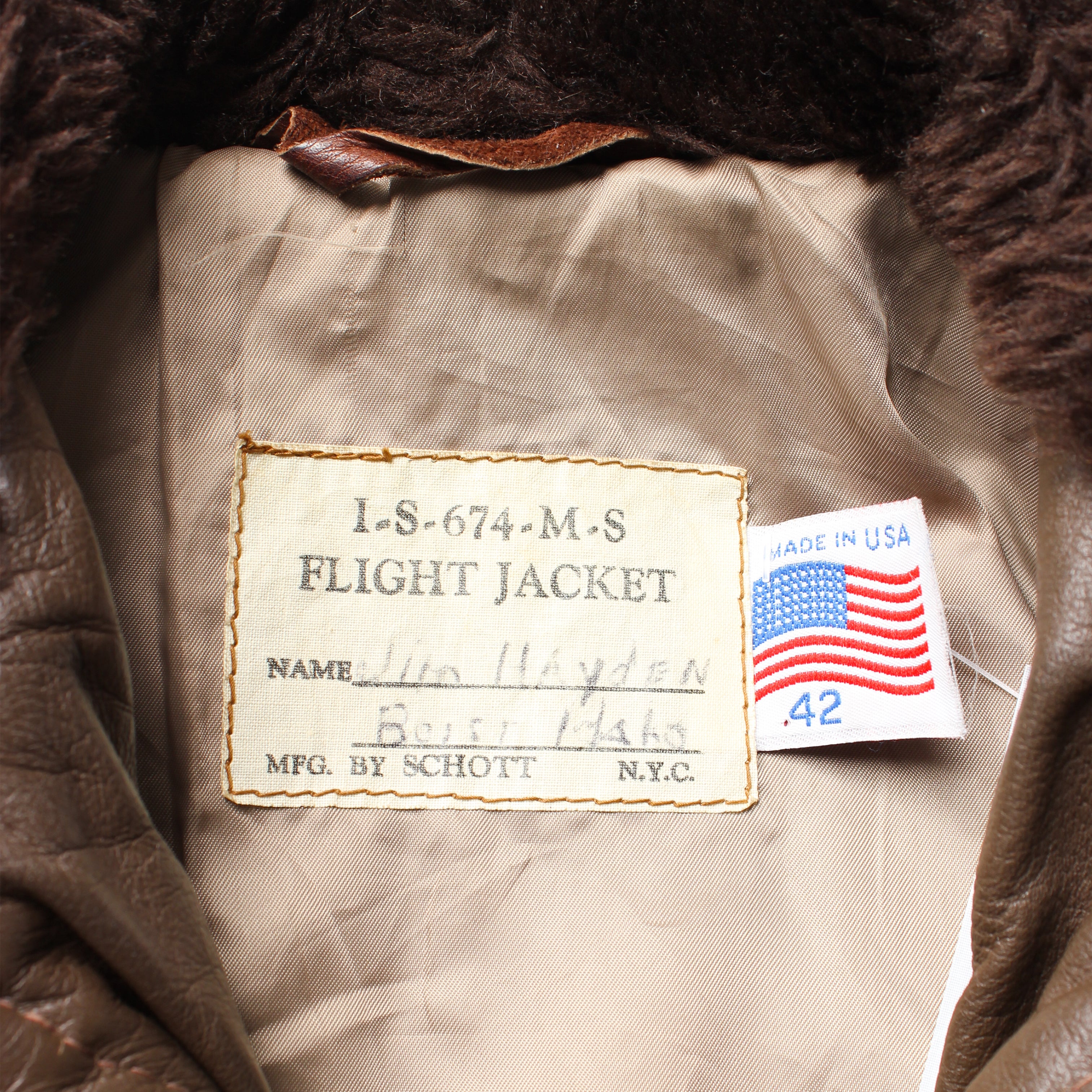 Vintage Schott NYC Flight Bomber Jacket 42