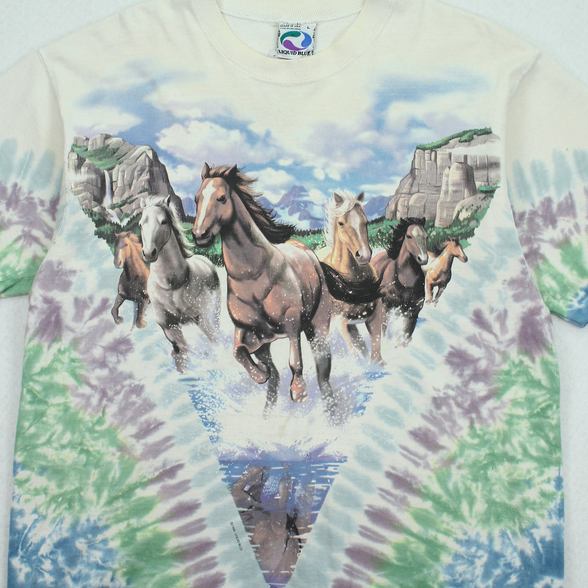 1996 Liquid Blue Horses Tie Dye AOP Tee L