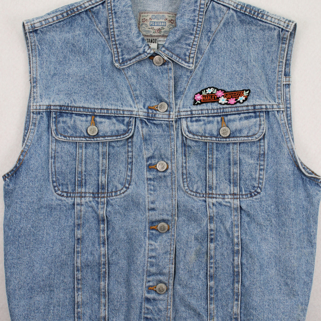 Vintage Gitano Harley Davidson Patch Denim Vest Women's L