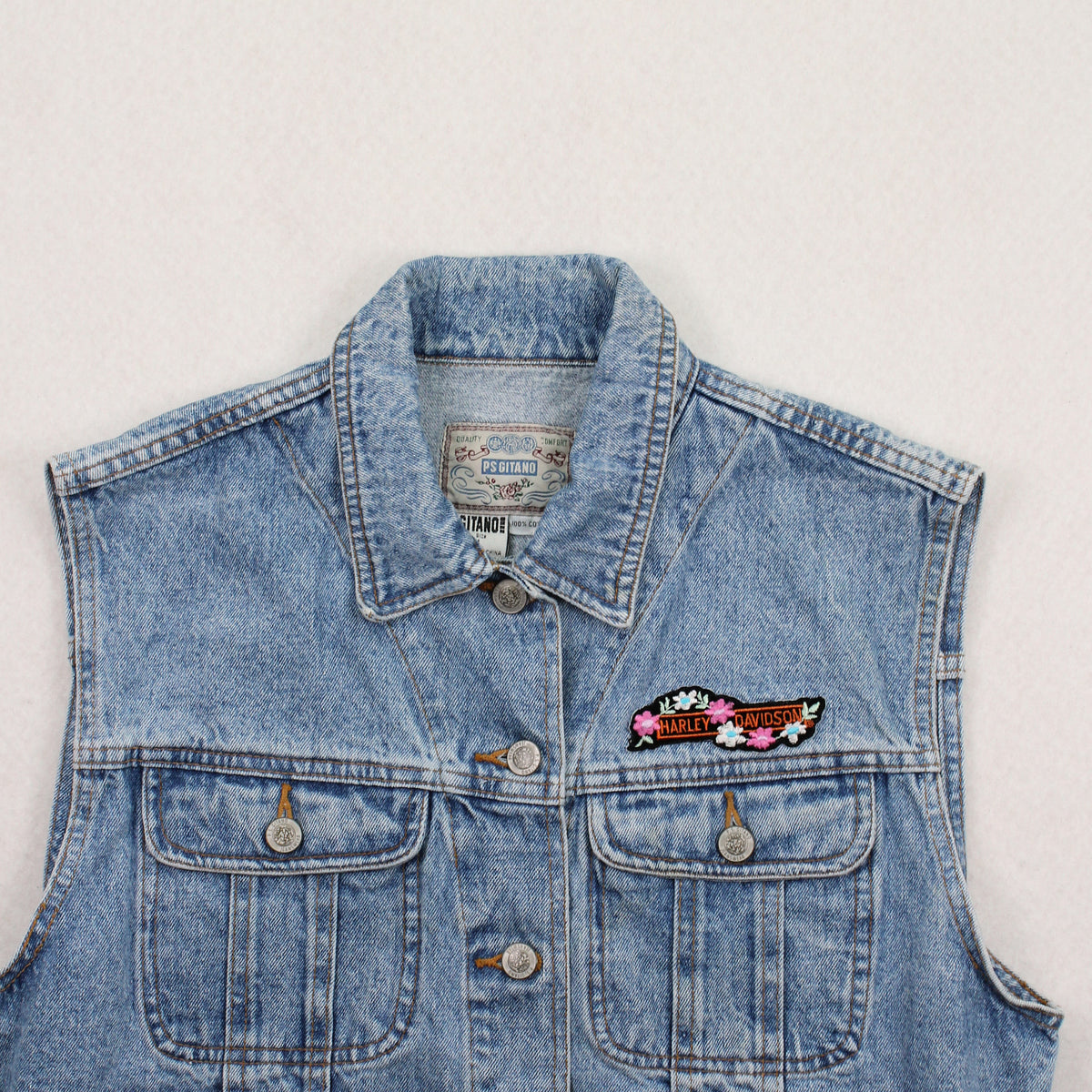Vintage Gitano Harley Davidson Patch Denim Vest Women's L