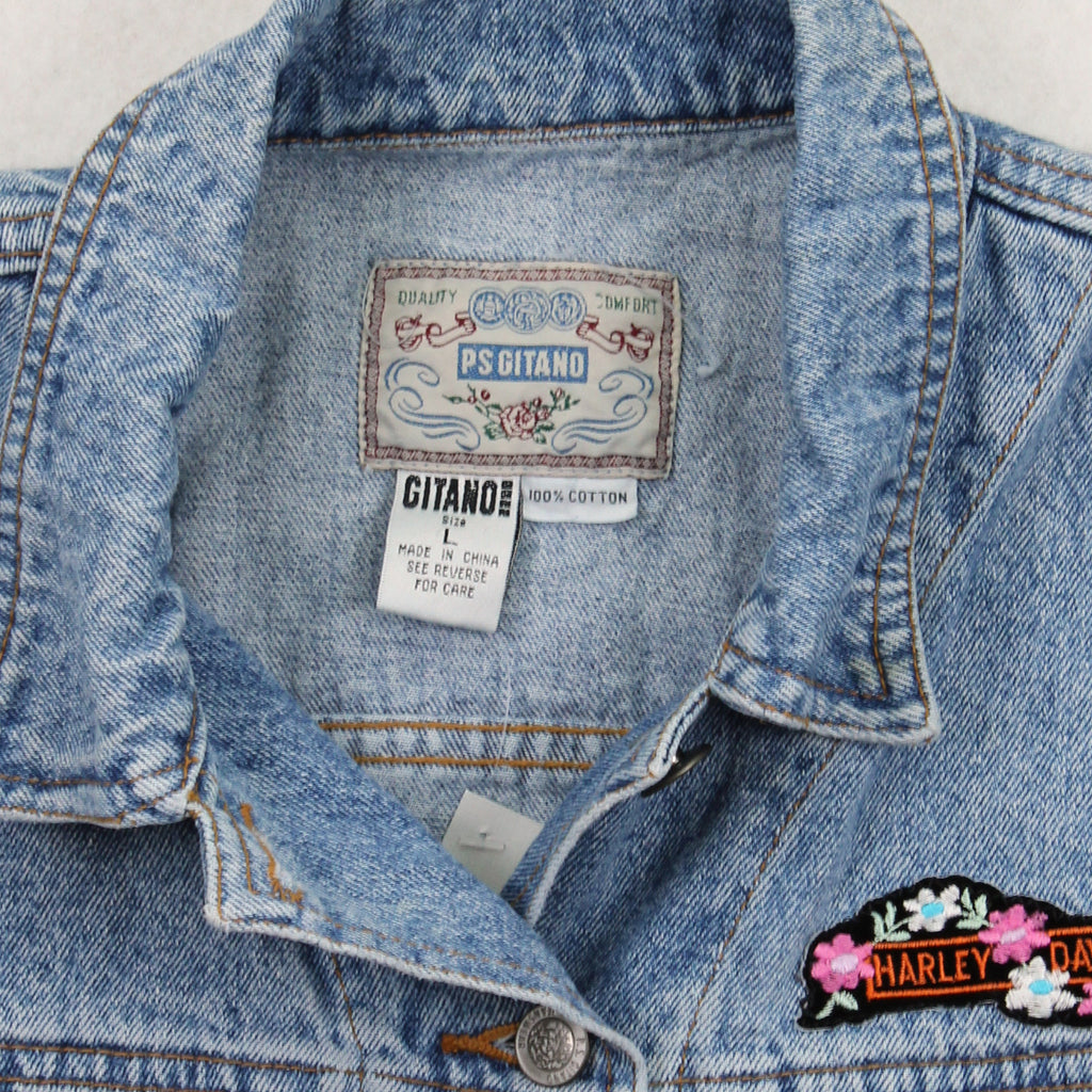 Vintage Gitano Harley Davidson Patch Denim Vest Women's L