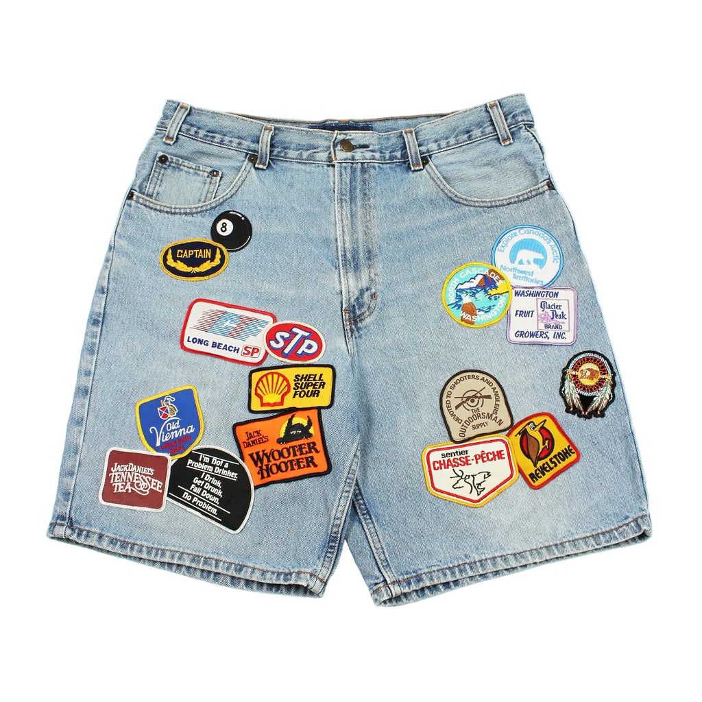 Rework Patched Up Faded Denim Shorts 36