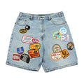 Rework Patched Up Faded Denim Shorts 36