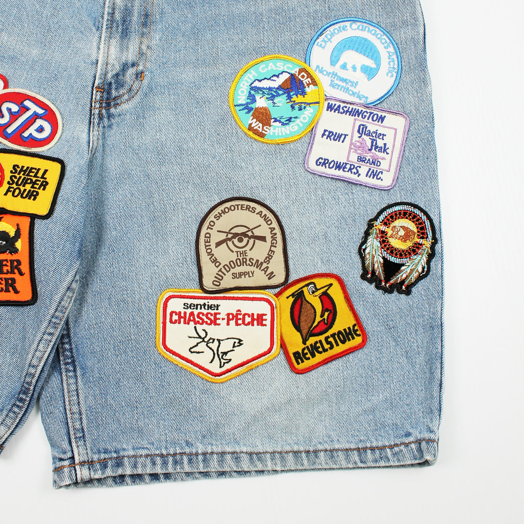 Rework Patched Up Faded Denim Shorts 36