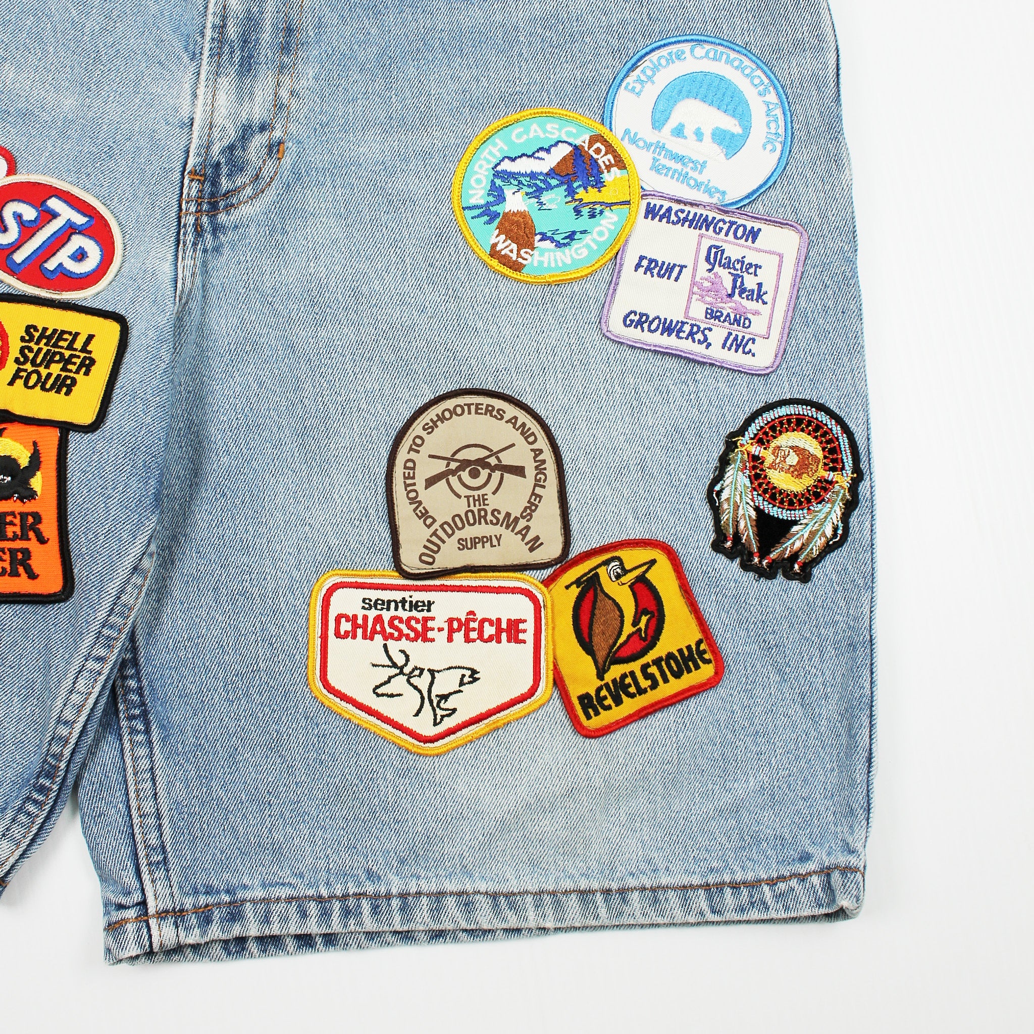 Rework Patched Up Faded Denim Shorts 36
