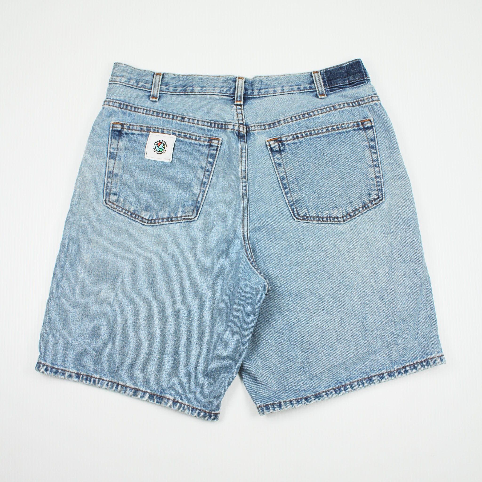 Rework Patched Up Faded Denim Shorts 36