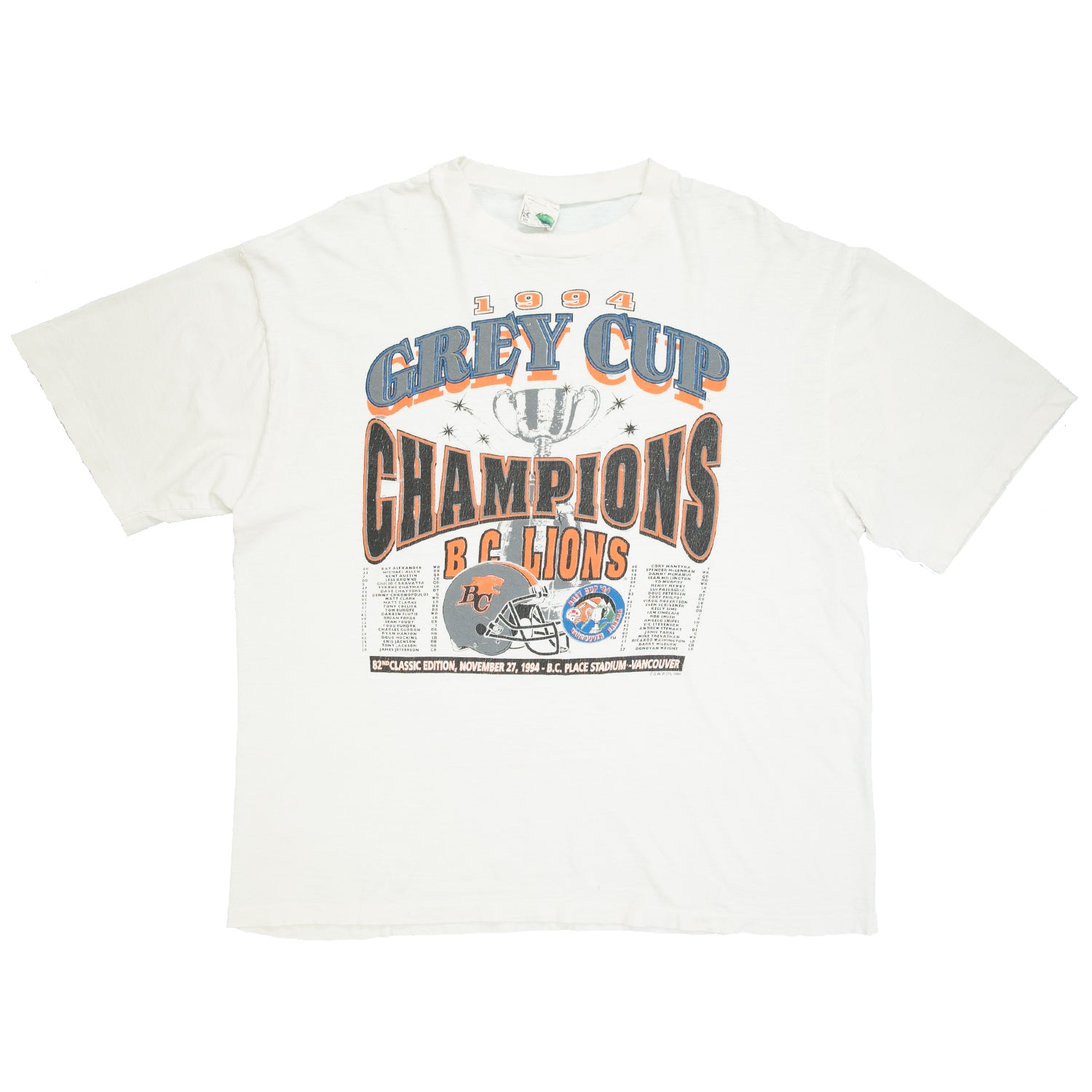 1994 BC Lions Grey Cup Champions CFL distressed tee XL