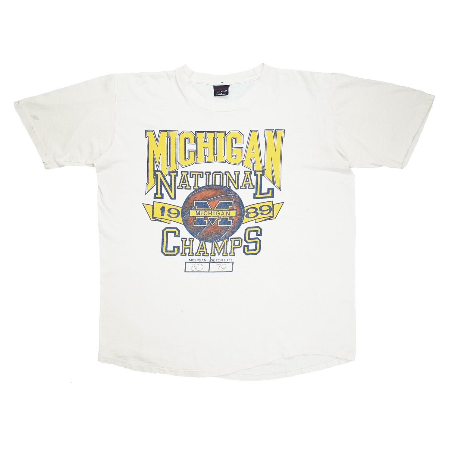 1989 Michigan National Basketball Champs distressed tee L