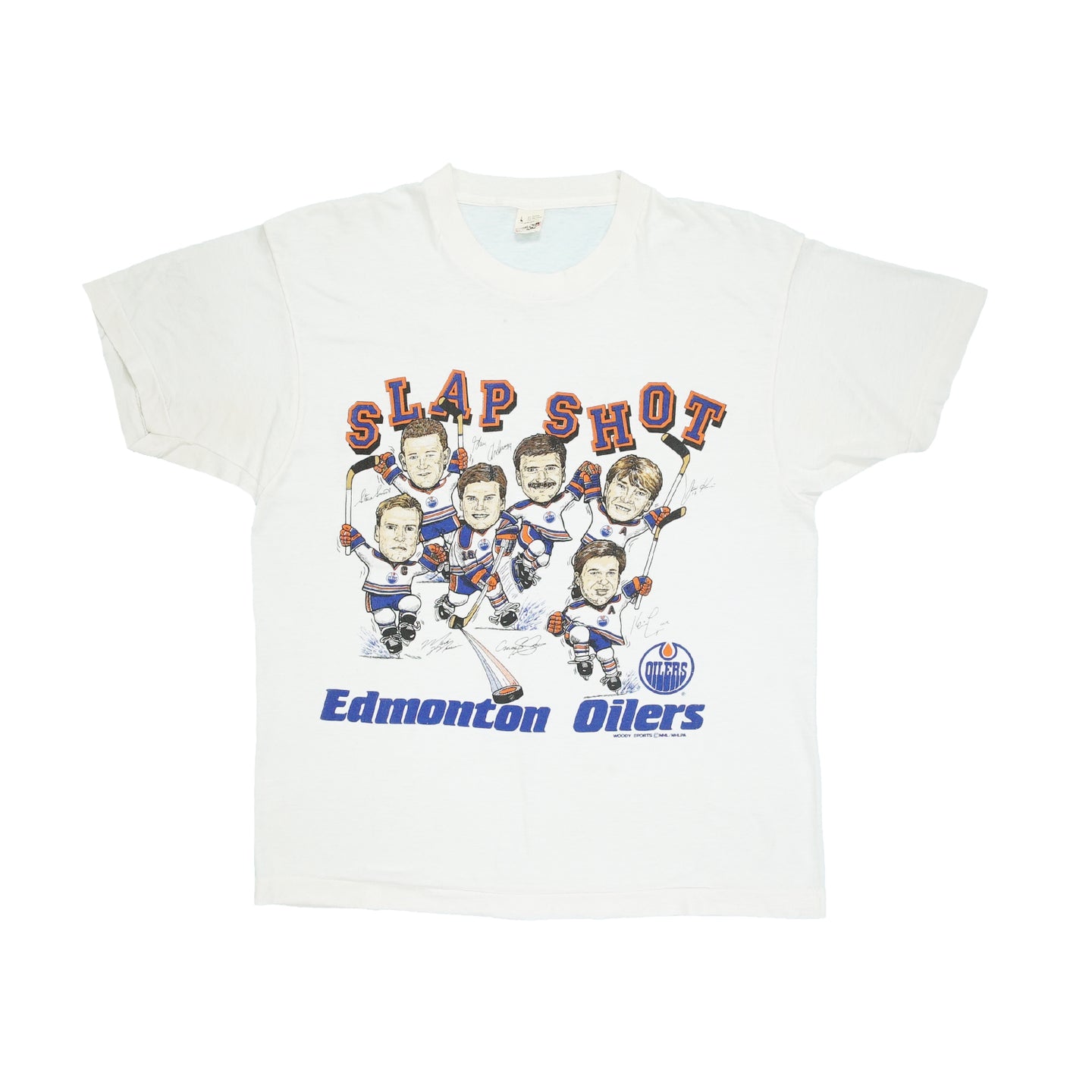 '80s Edmonton Oilers Slap Shot bobblehead tee L