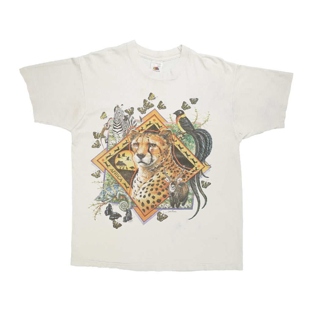 '90s Africa animal art collage tee L
