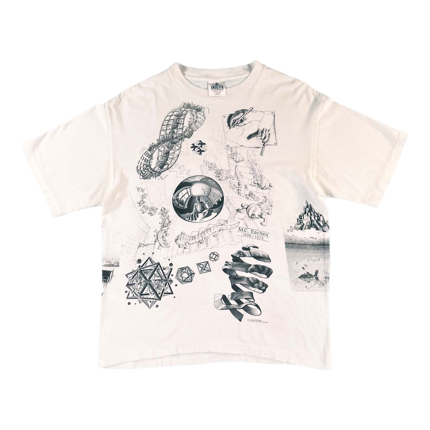 1991 M.C. Escher all over print art tee L