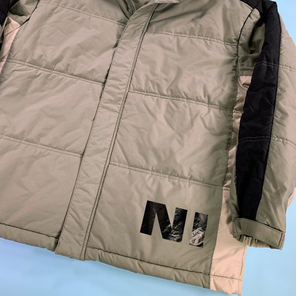 Vintage Nike block text puffer olive green L