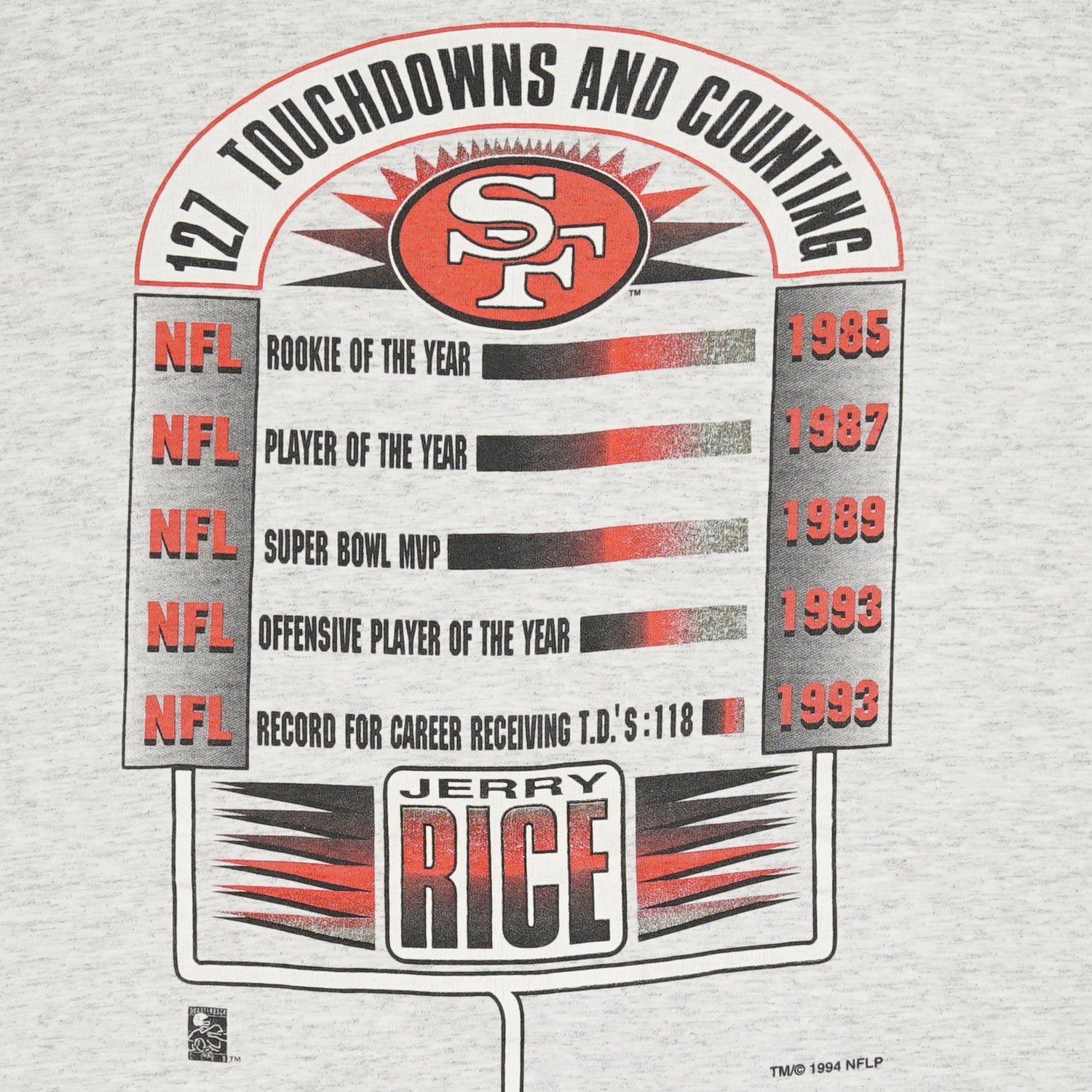 1994 Jerry Rice SF 49ers NFL stats tee XL