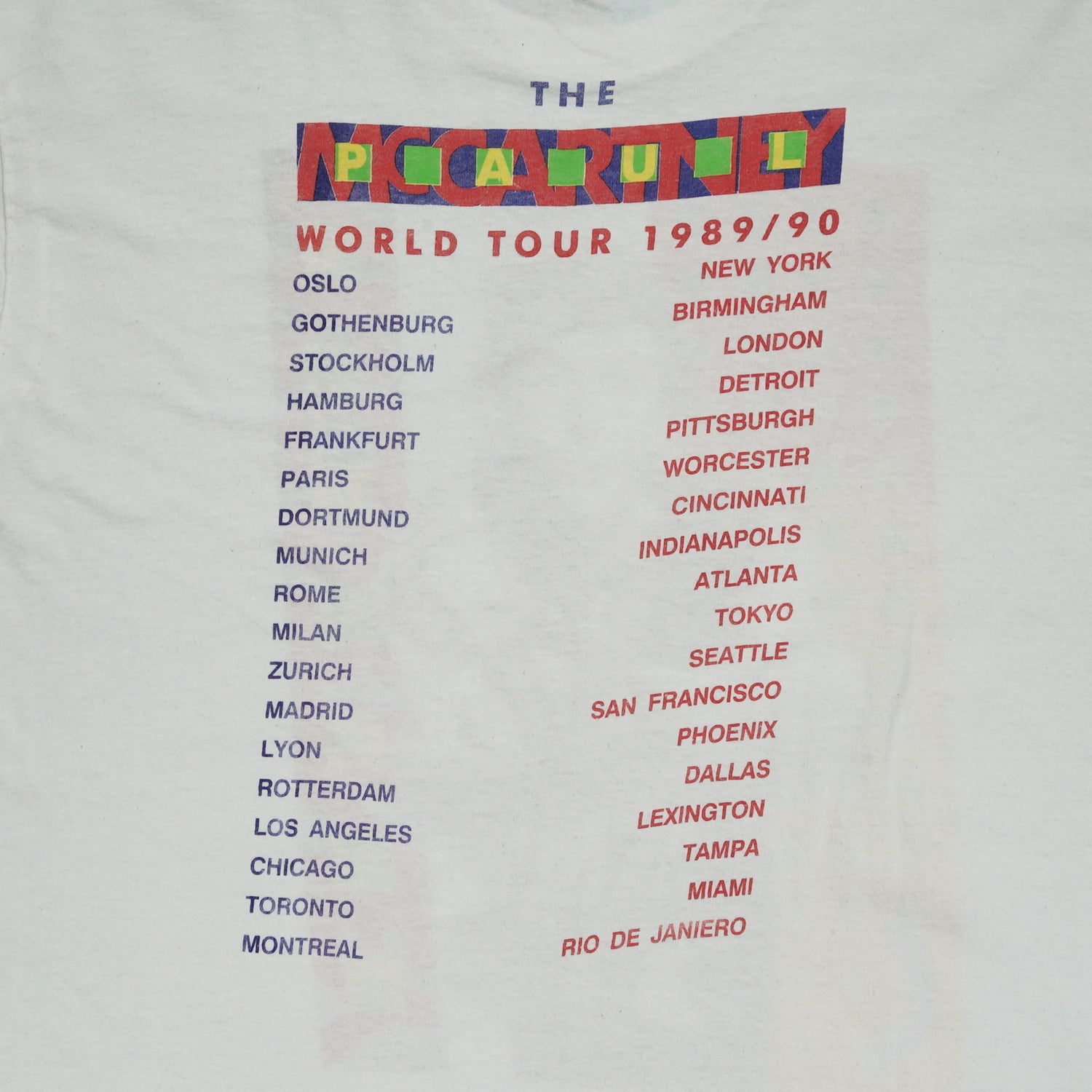 1989/90 Paul McCartney world tour tee L