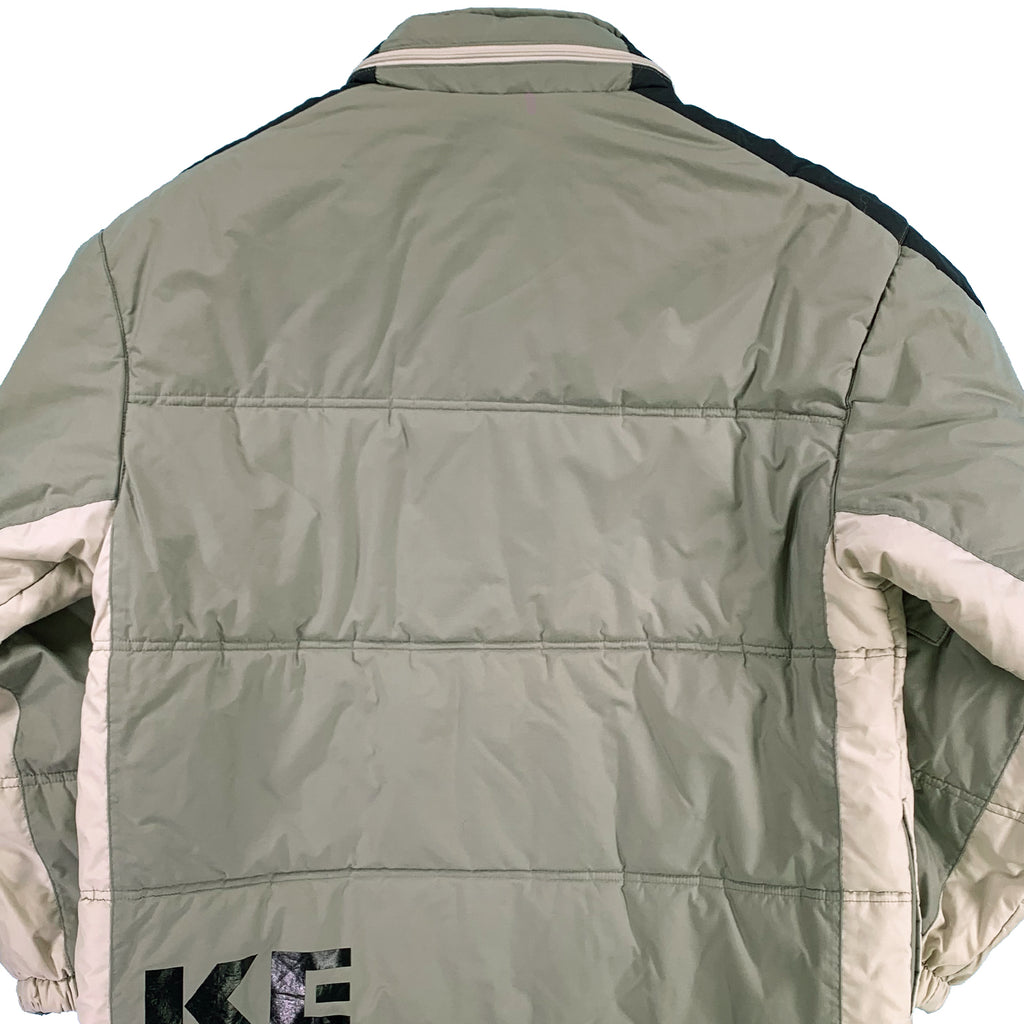 Vintage Nike block text puffer olive green L