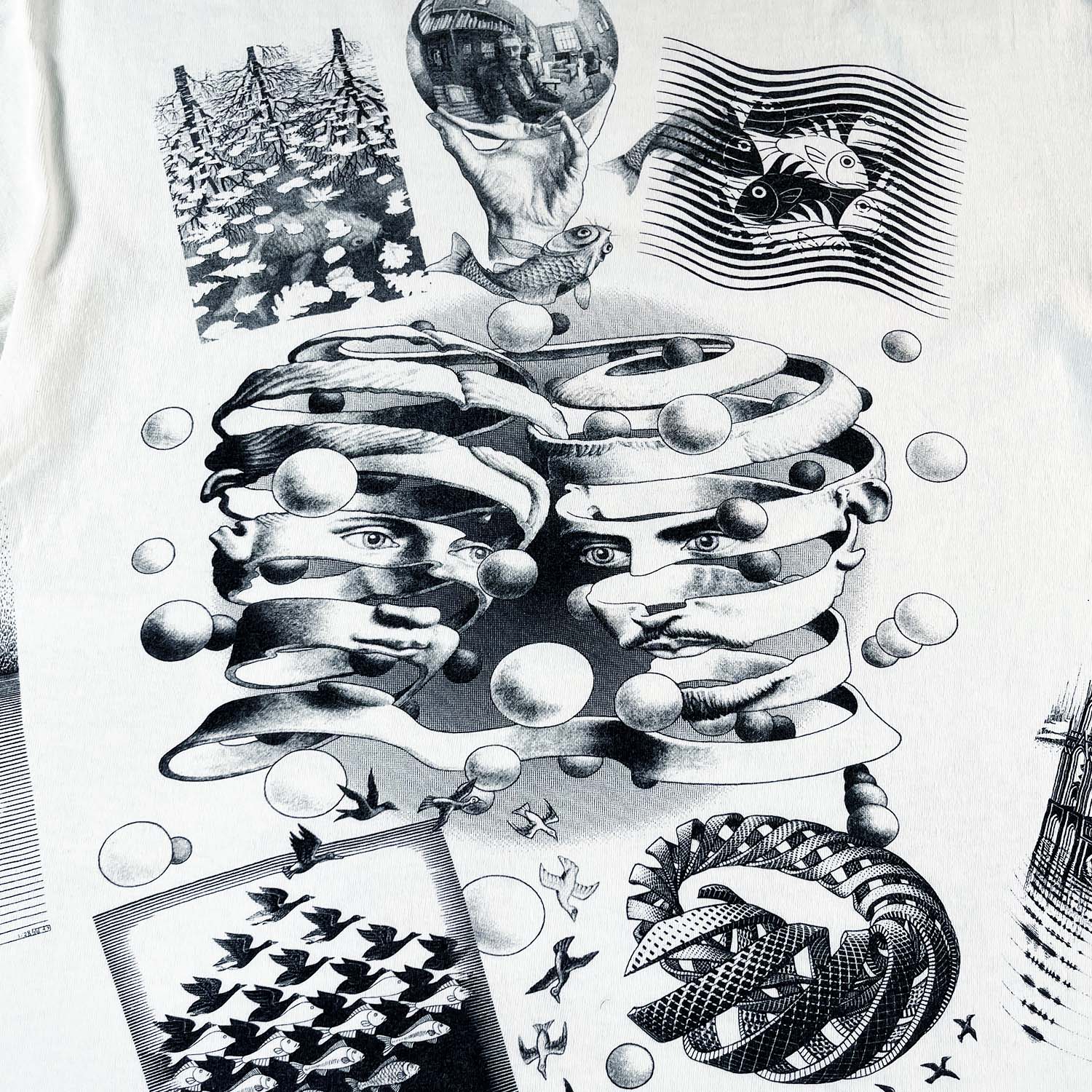 1991 M.C. Escher all over print art tee L
