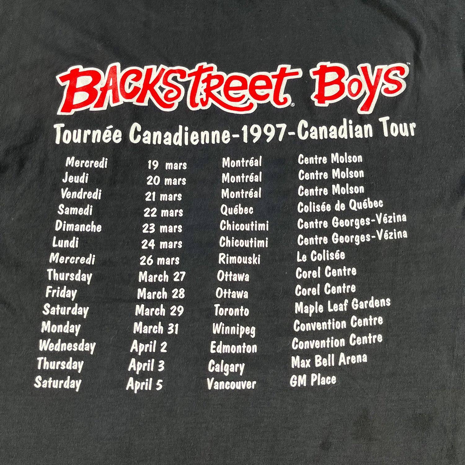 1997 Backstreet Boys Canadian Tour tee L