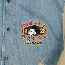 Load image into Gallery viewer, Vintage Disney Mickey Mouse League denim letterman jacket M
