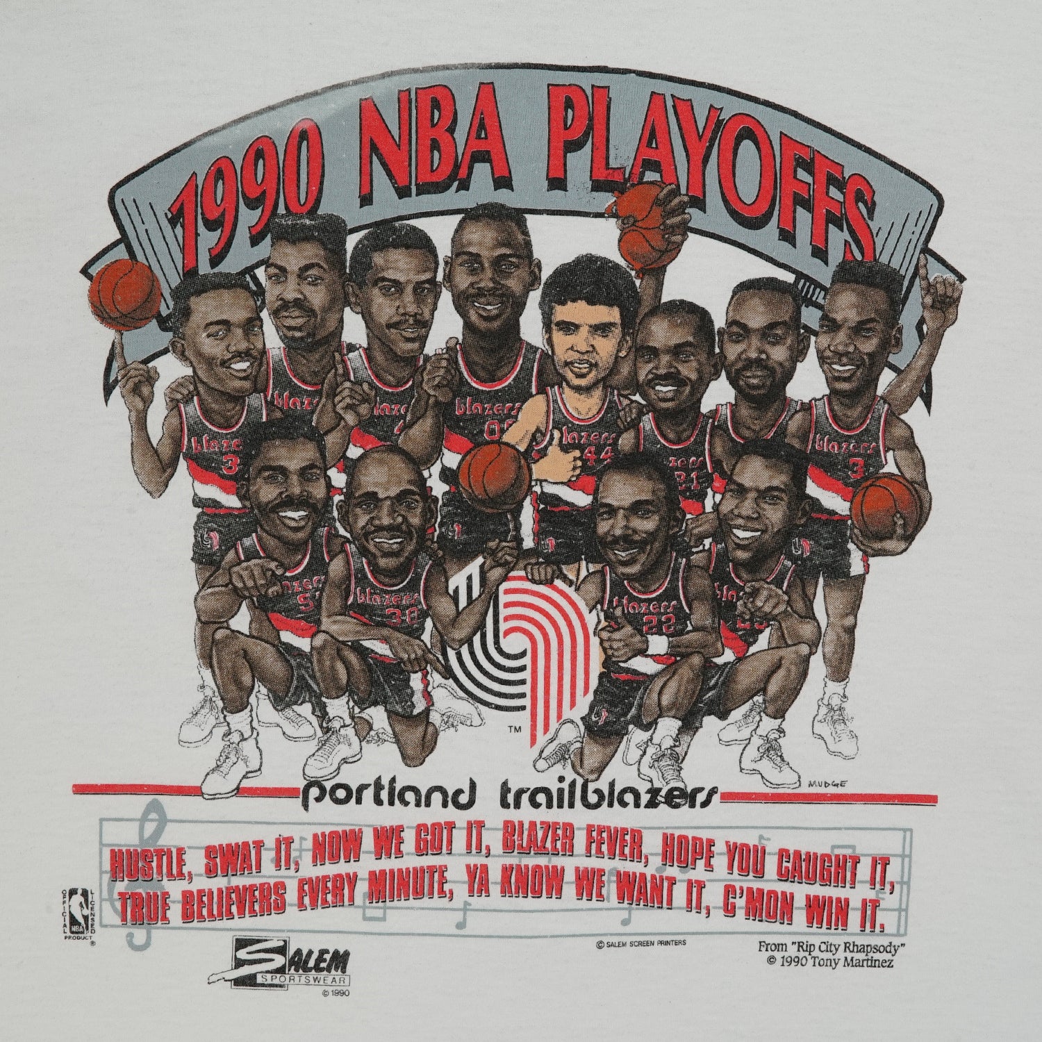 1990 Portland Blazers "Rip City Rhapsody" Salem bobblehead tee L