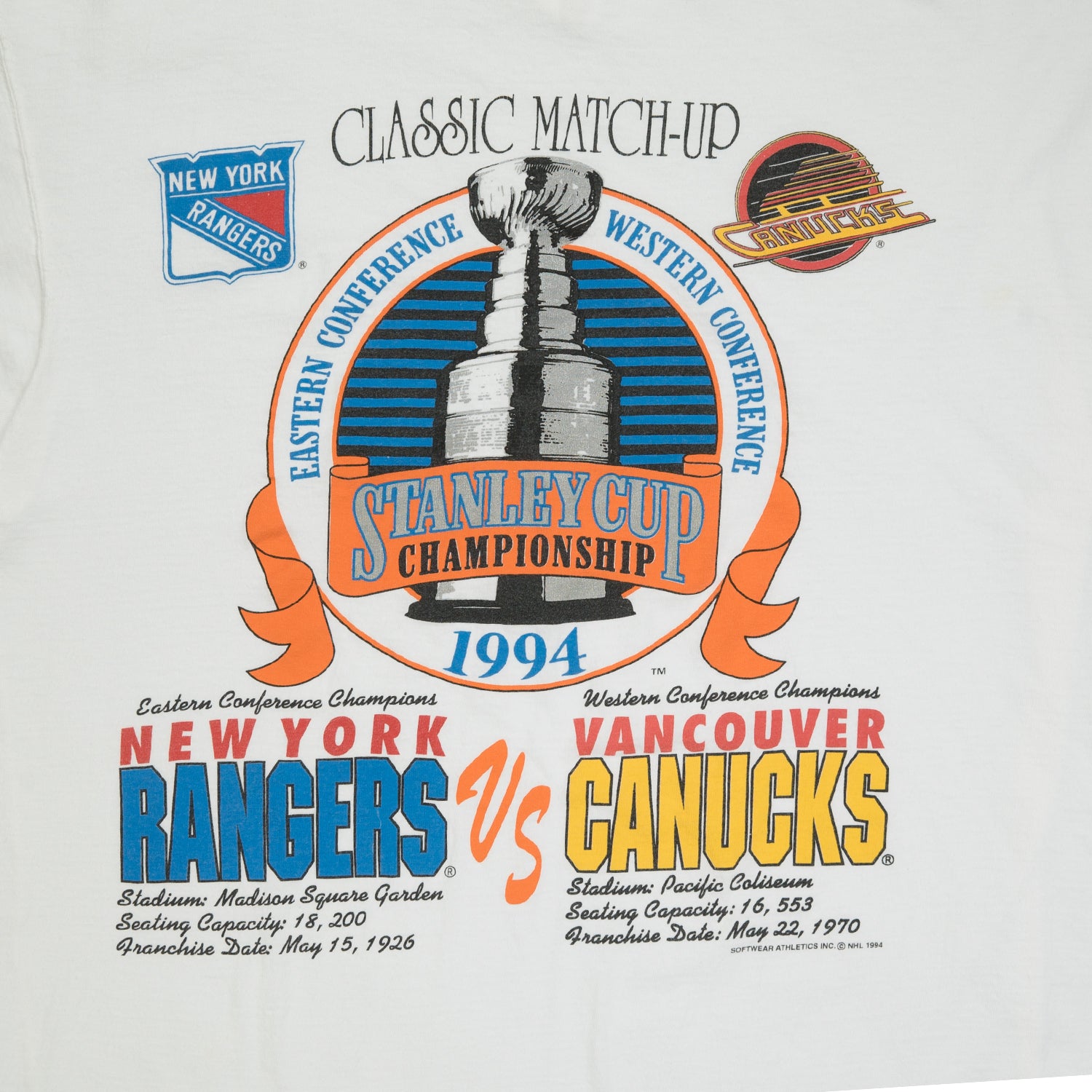 1994 Canucks vs. Rangers NHL classic match-up L/XL