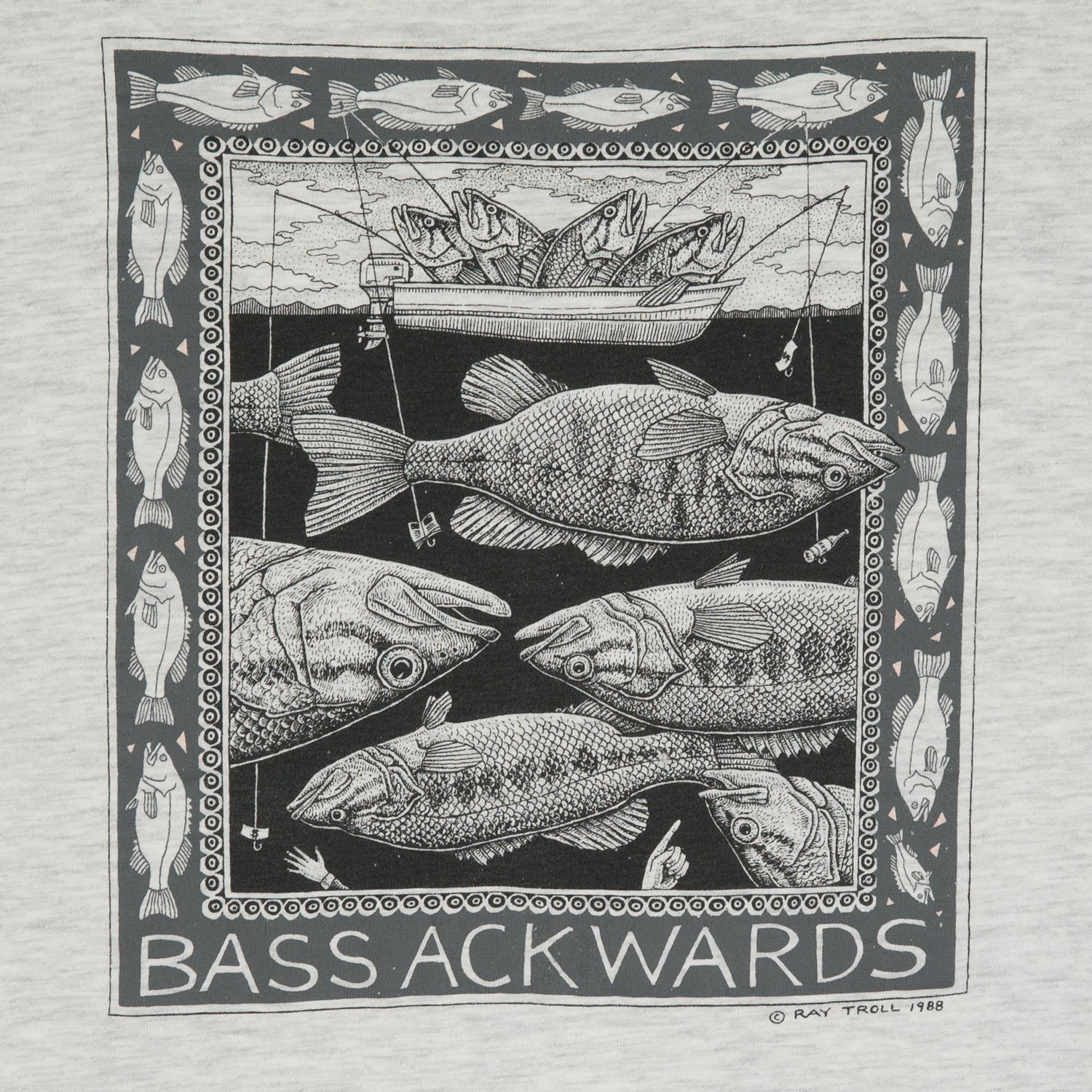 1988 Ray Troll 'Bass Ackwards' tee XL