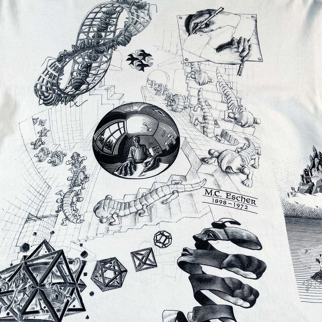 1991 M.C. Escher all over print art tee L