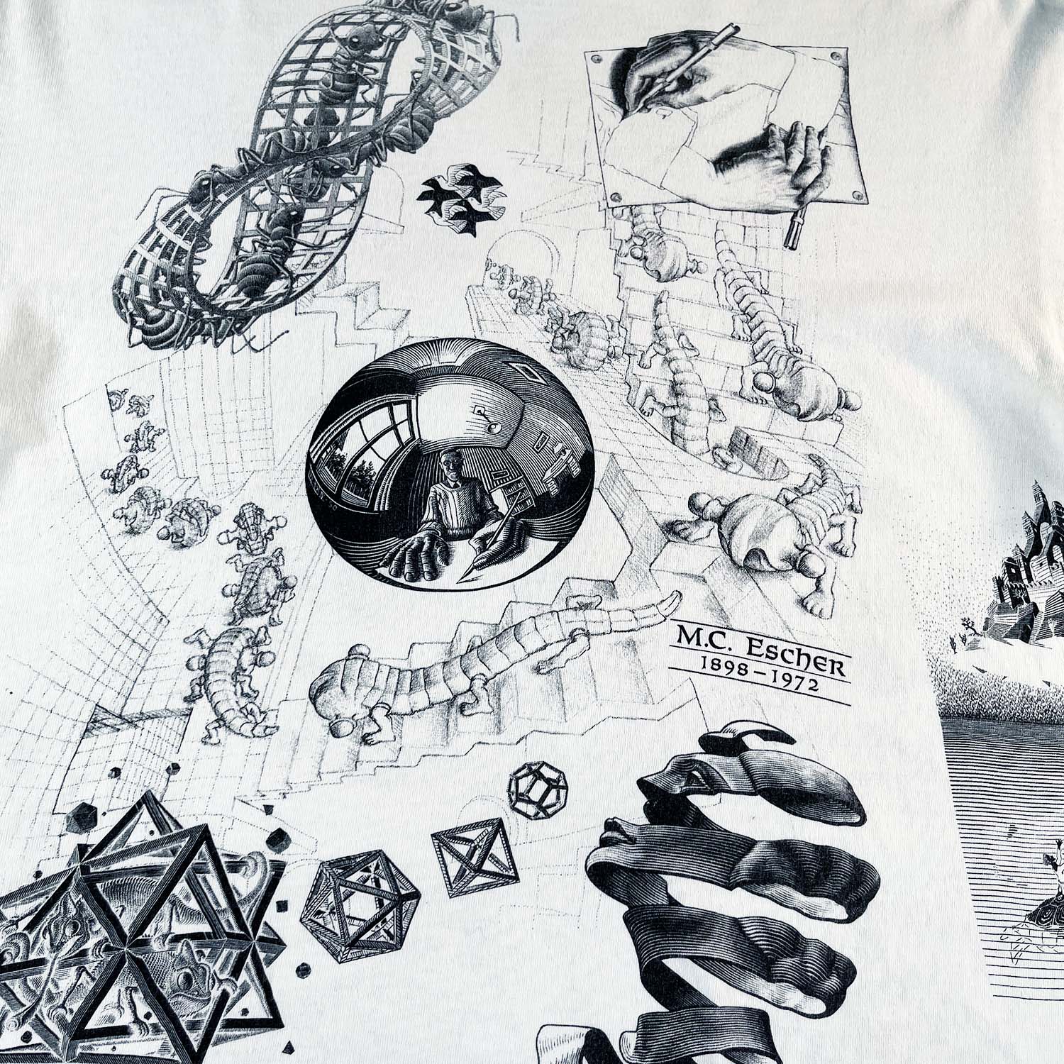 1991 M.C. Escher all over print art tee L