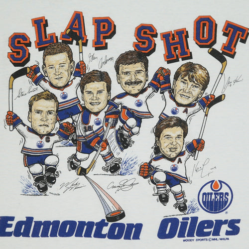 '80s Edmonton Oilers Slap Shot bobblehead tee L