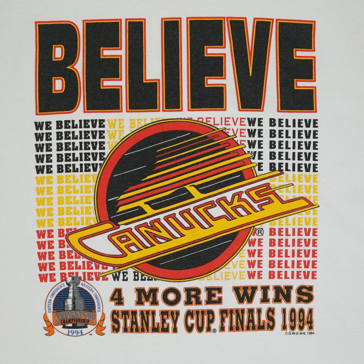 1994 Vancouver Canucks NHL Playoffs BELIEVE tee XL