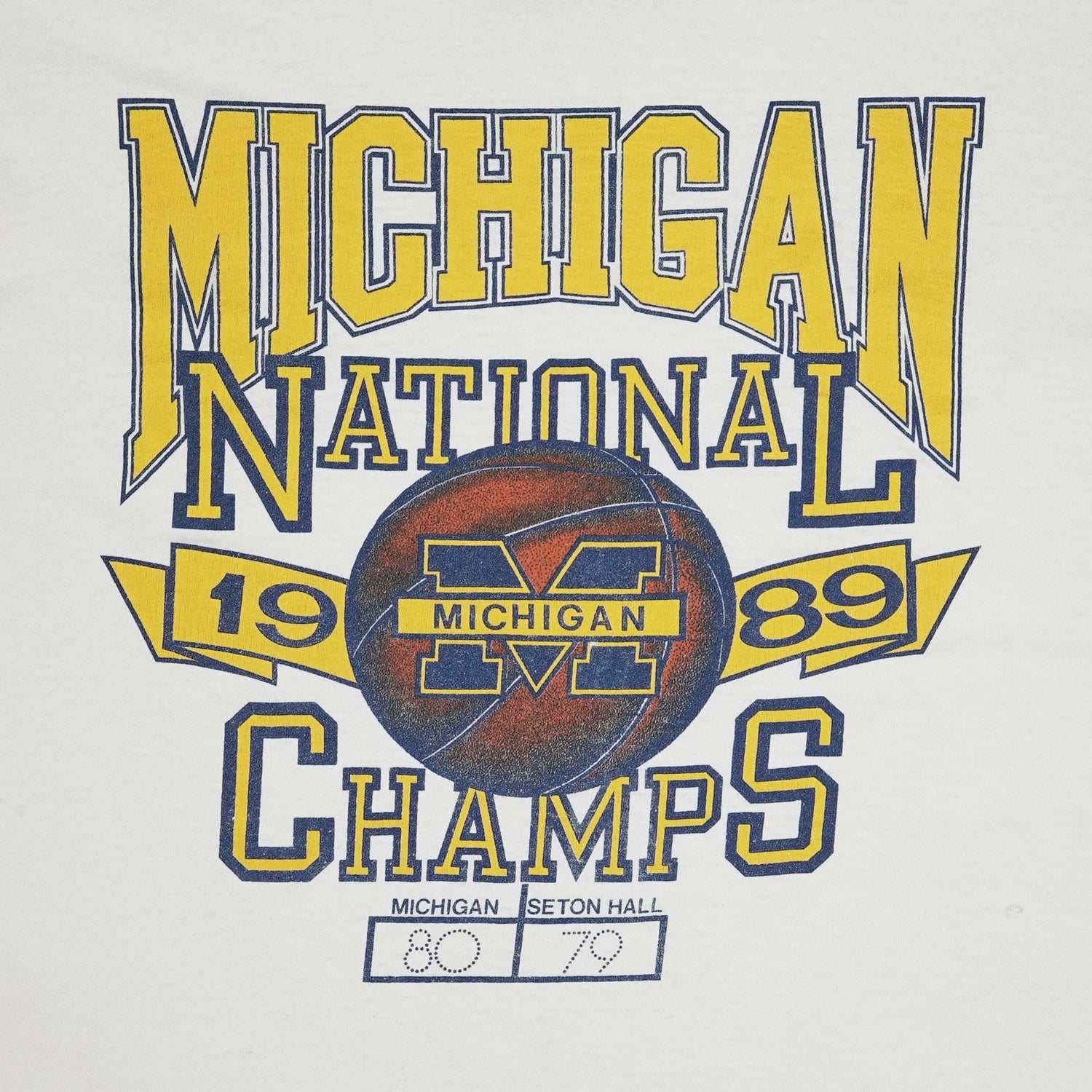 1989 Michigan National Basketball Champs distressed tee L