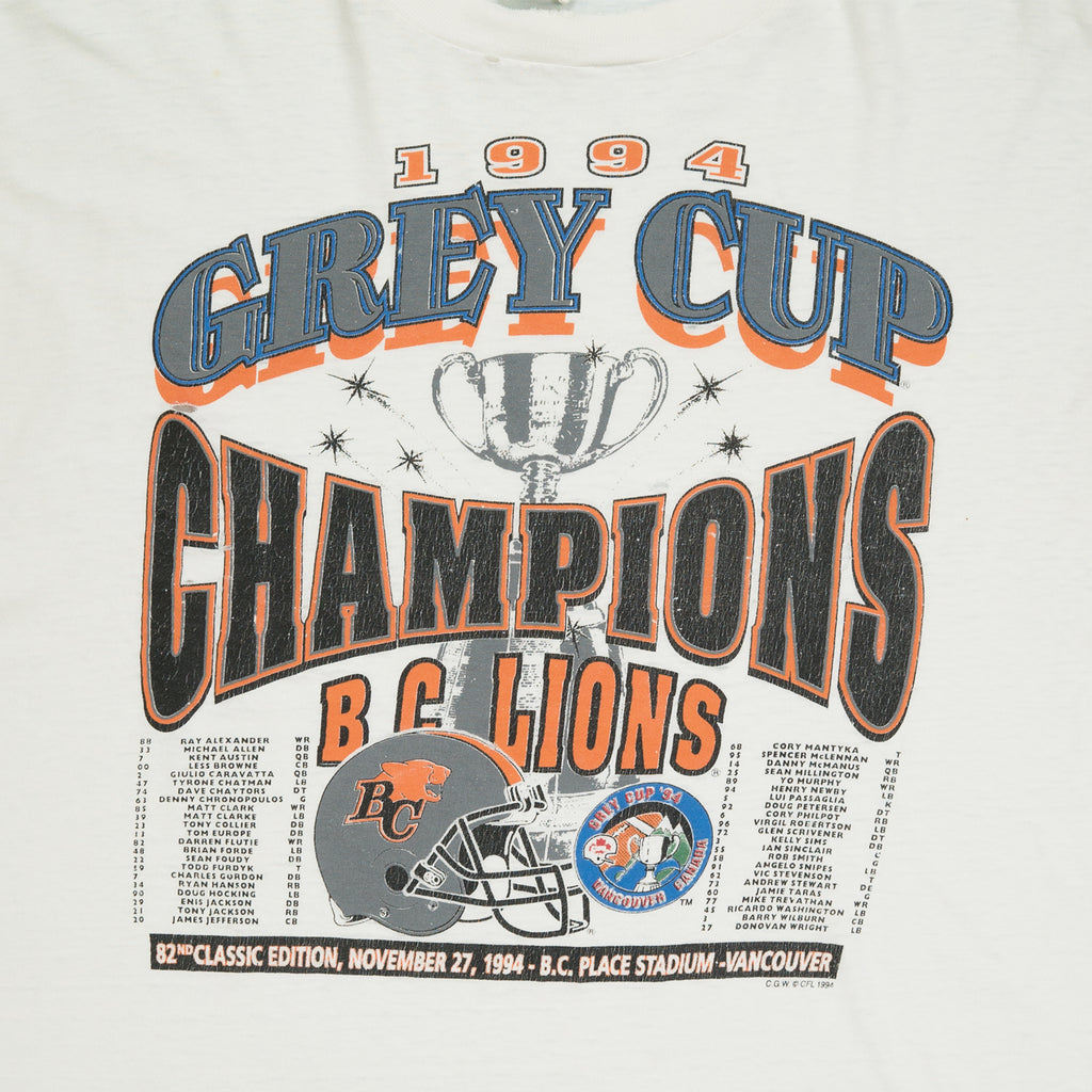 1994 BC Lions Grey Cup Champions CFL distressed tee XL