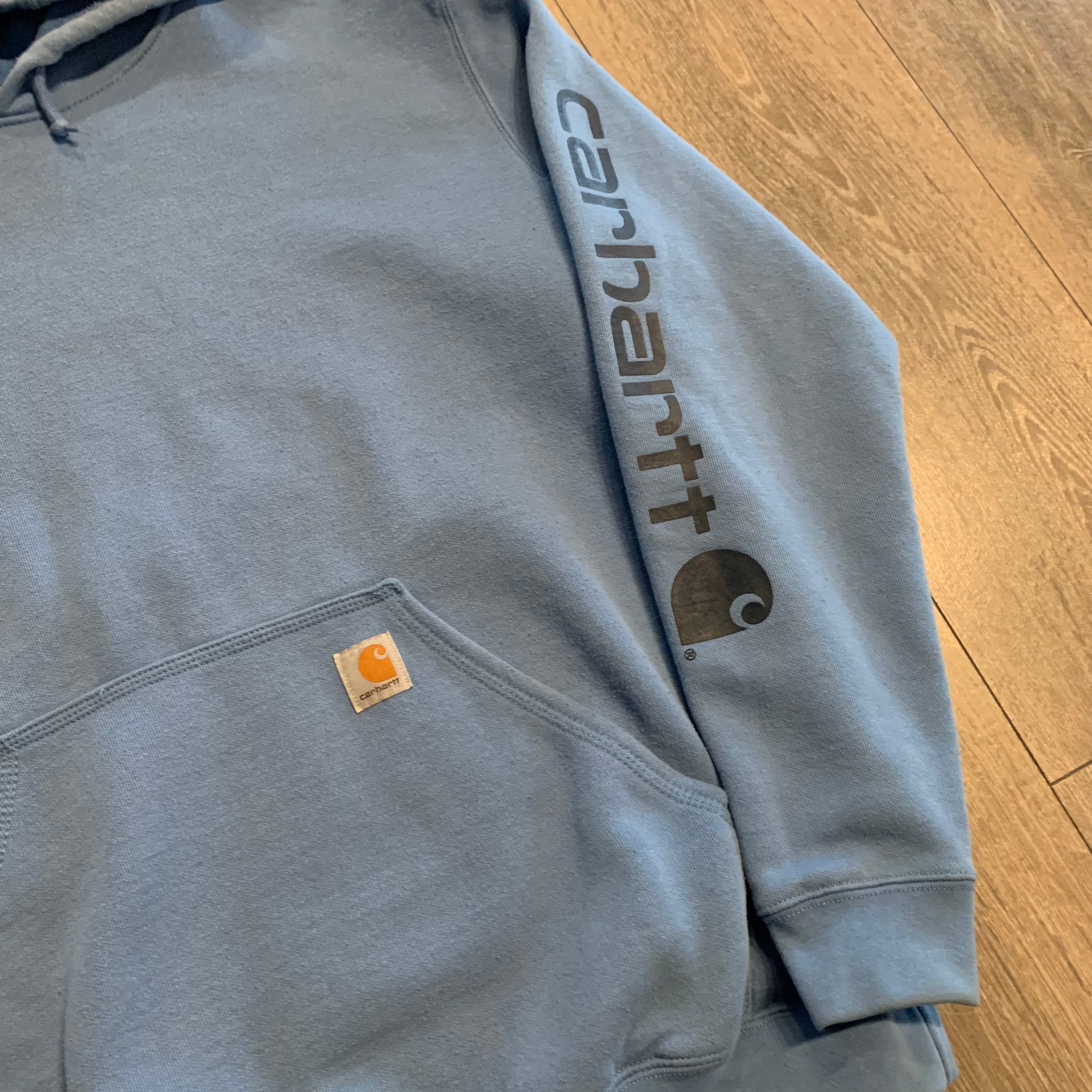 Blue Carhartt Spellout Hoodie XL