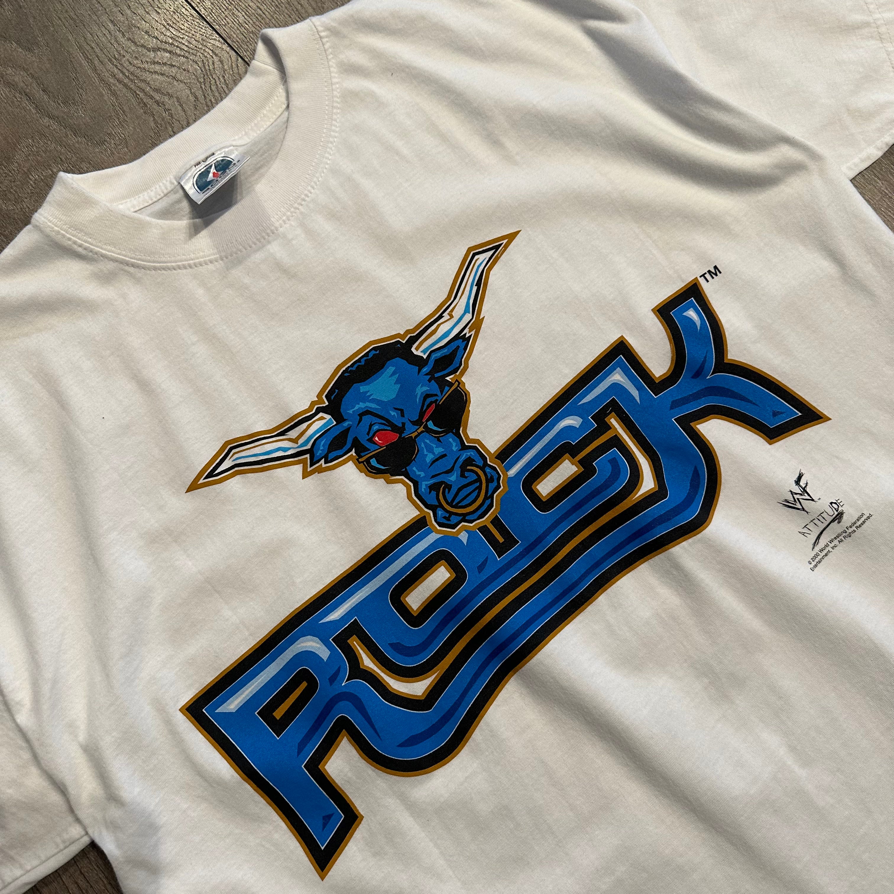 2000 WWF The Rock logo tee L