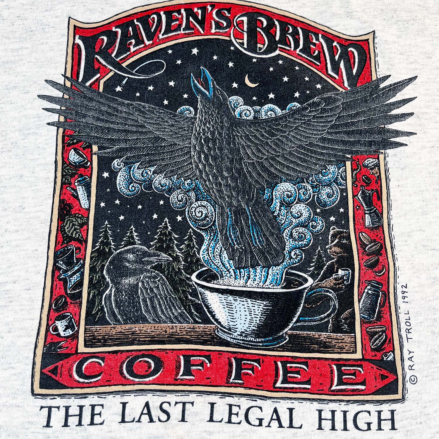 1992 Ray Troll Raven's Brew Coffee tee XL